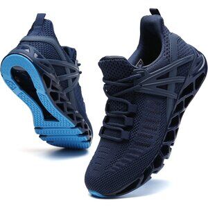 Women's Navy Blue Walking Running Non Slip Lace Up Athletic Sneakers Shoes